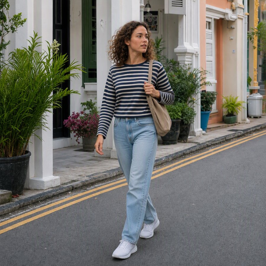 stripes and denim is the ultimate travel uniform