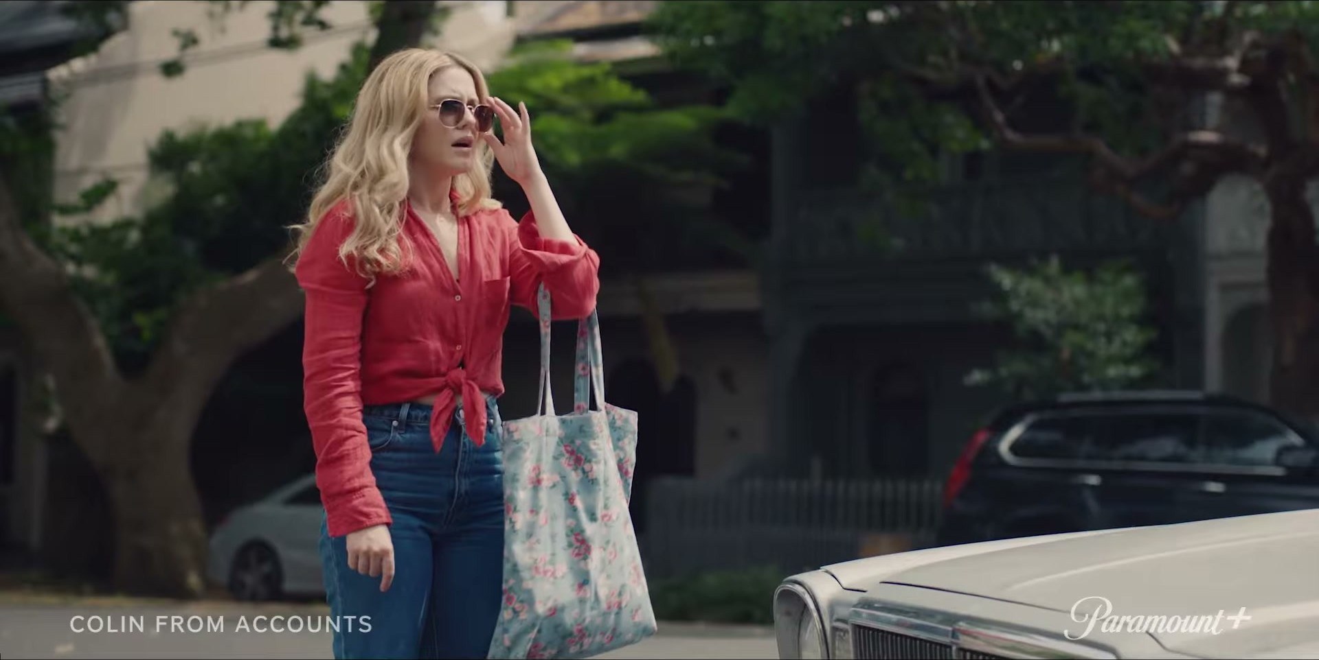 Harriet Dyer in Colin From Accounts on Paramount+ — coral knot top is literally everything