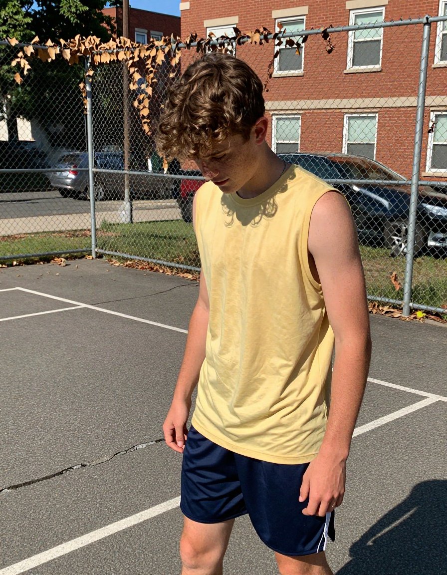Yellow muscle tank and navy shorts for summer