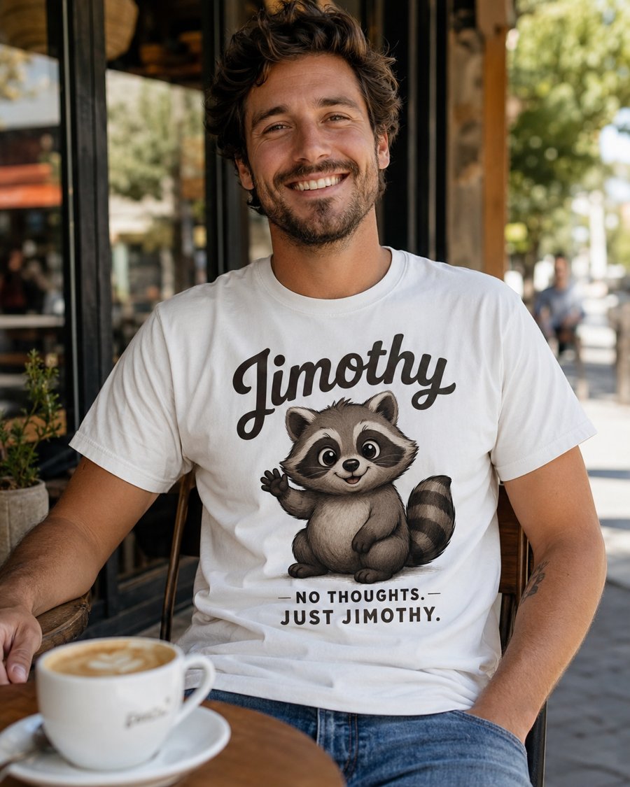 Jimothy looks so cuddly yet the shirt screams NO THOUGHTS. JUST JIMOTHY
