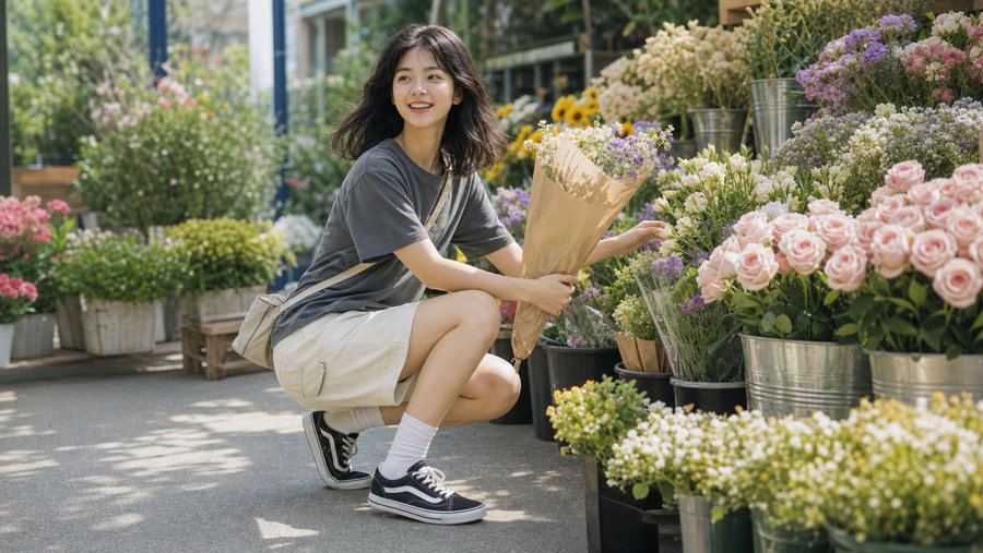 grey tee is carrying the mood