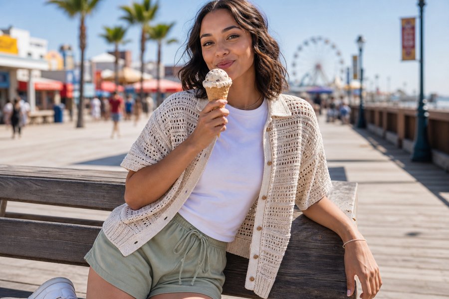 The white tee makes that cardigan pop