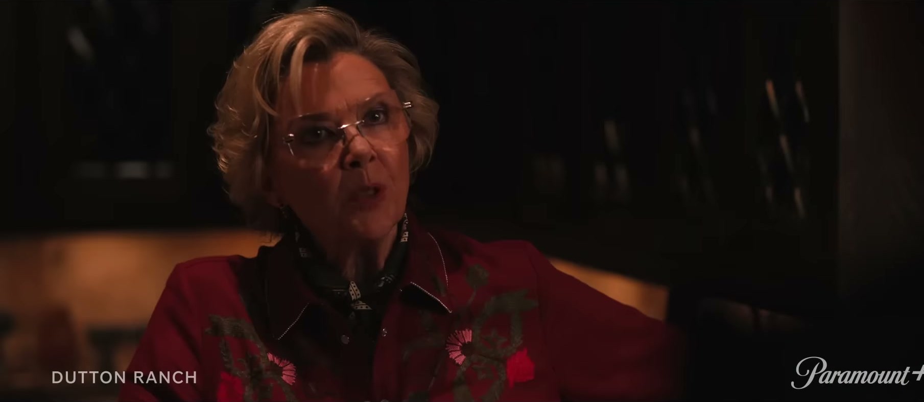 Annette Bening in Dutton Ranch on Paramount+ — that floral embroidery is doing all the work