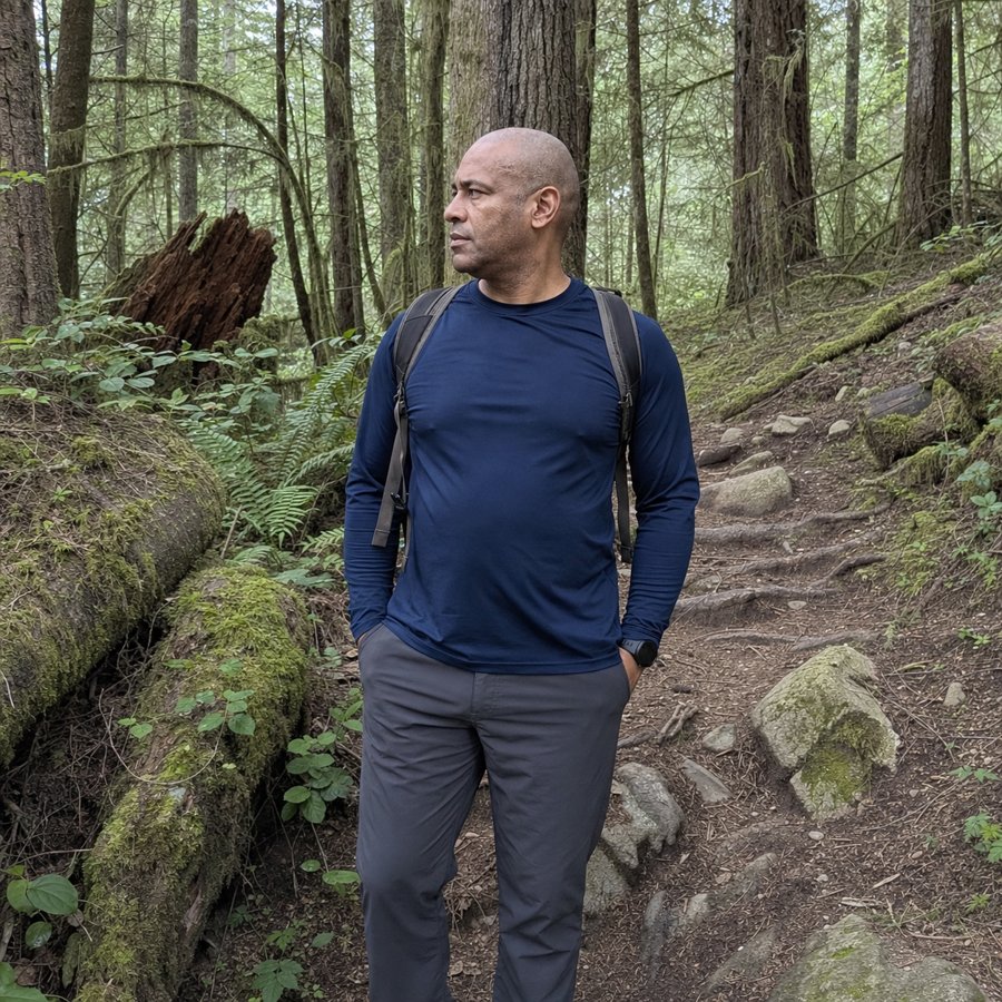 fitted navy thermal keeping it sleek on the trail