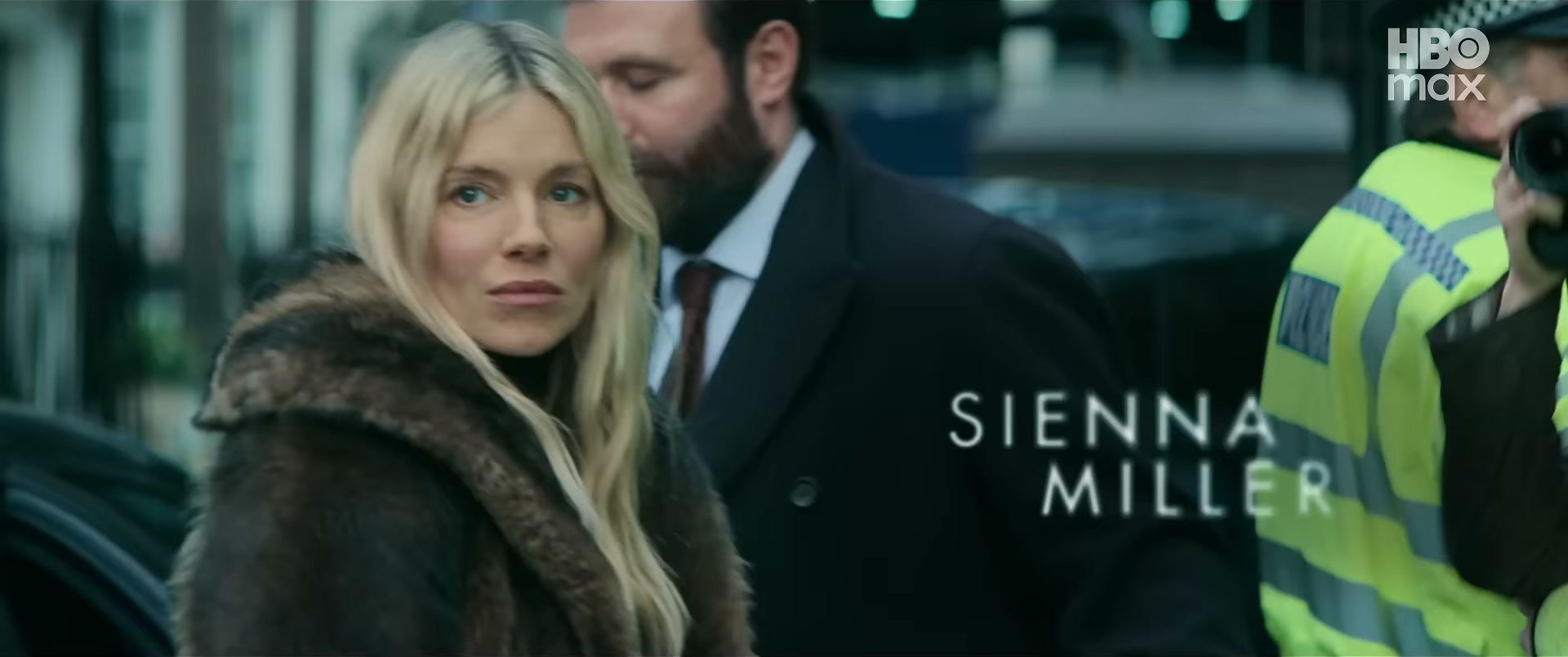 Sienna Miller in War on HBO Max — structural shoulders are everything right now