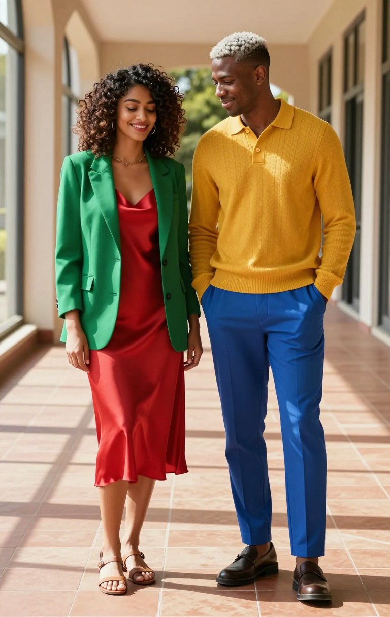 green blazer and red dress = instant mood booster
