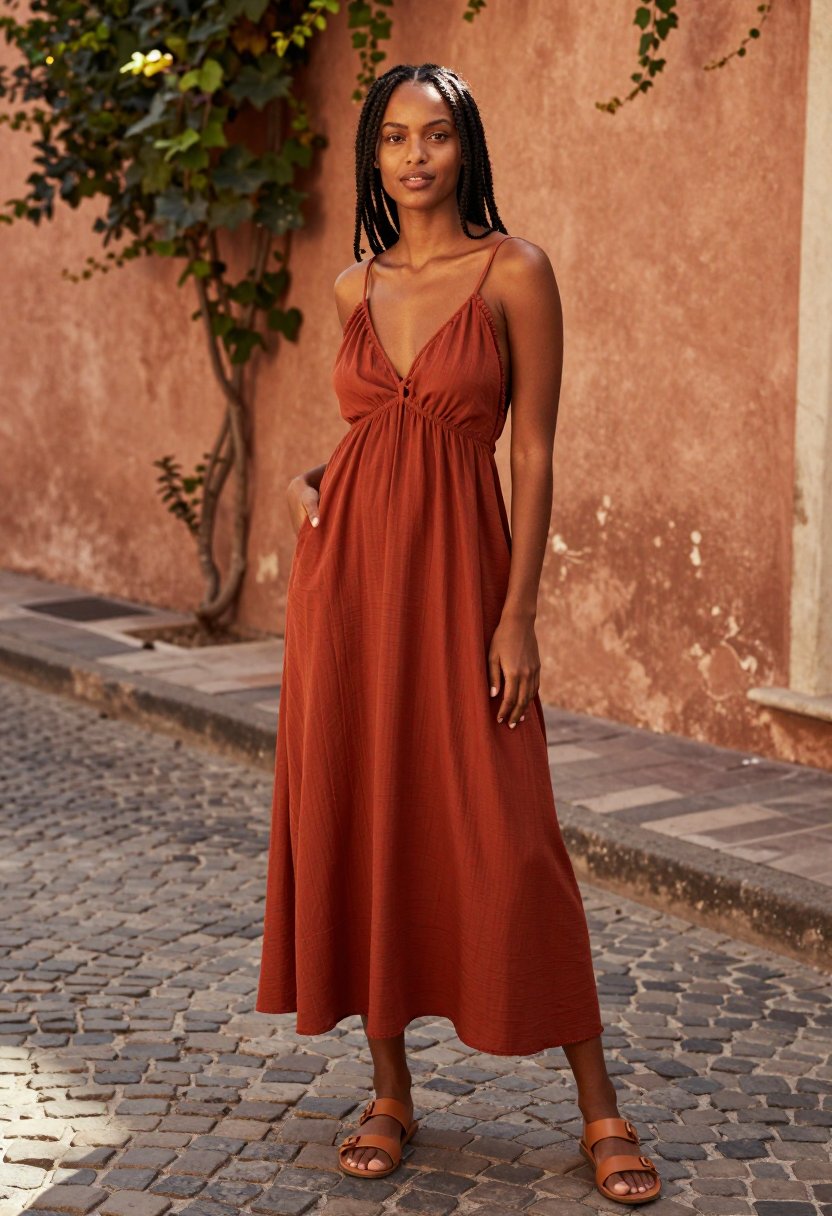This rust midi dress is everything for summer