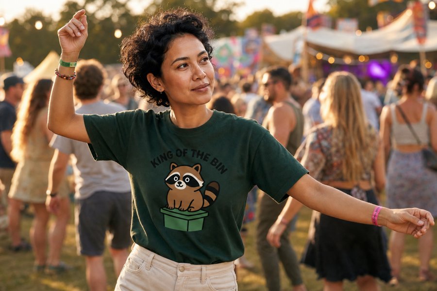 KING OF THE BIN—Jimothy is ruling this green tee and I respect it.