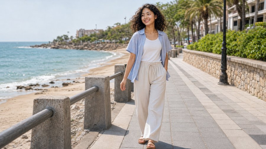 the light blue hue of the shirt complements the subtle print