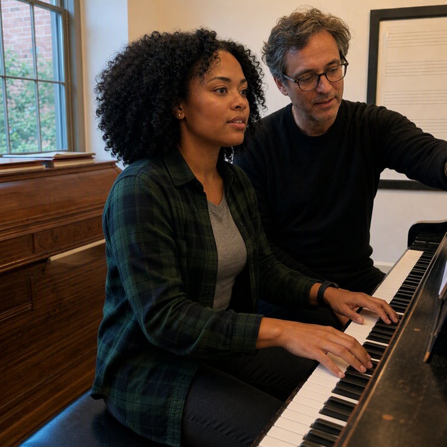 Wait, that plaid is giving major cozy piano vibes.