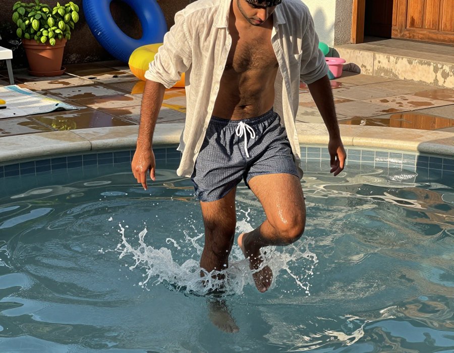 Poolside ready for a jump.