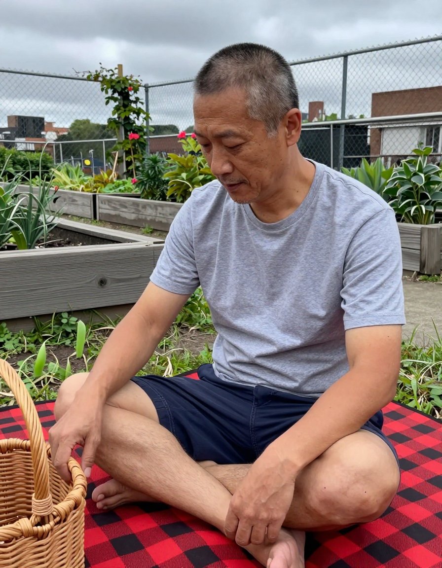 Simple grey tee and shorts for a breezy picnic day