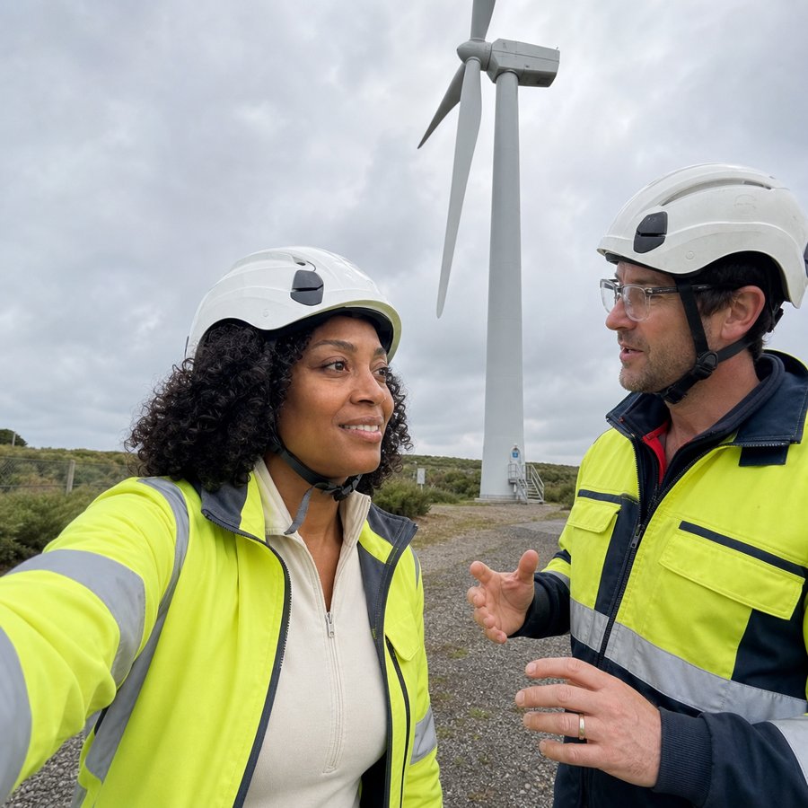 High-vis jacket and hard hat for the turbine walk