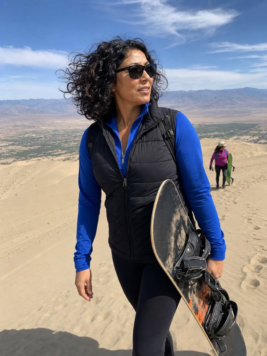 That bright blue sleeve is carrying my entire personality up this dune.