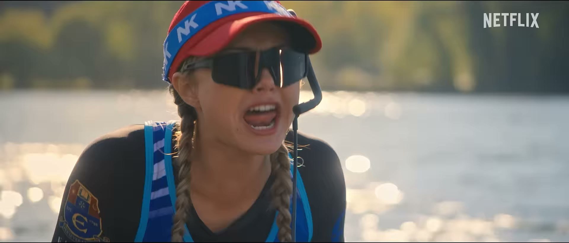 from the Crew Girl on Netflix trailer — that red visor is literally carrying this fit