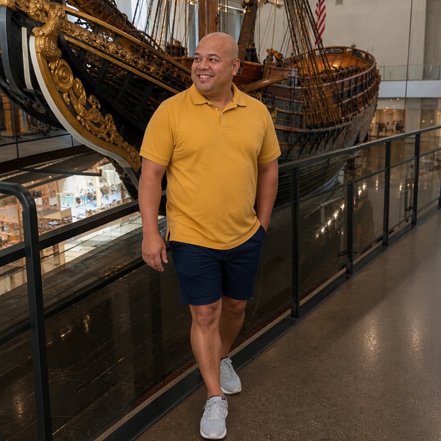 the yellow polo is carrying the whole museum trip