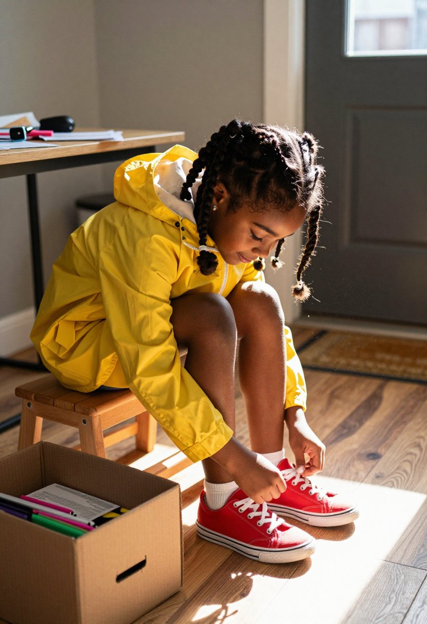 Yellow Raincoat & Red Sneakers: A Perfect School Fit