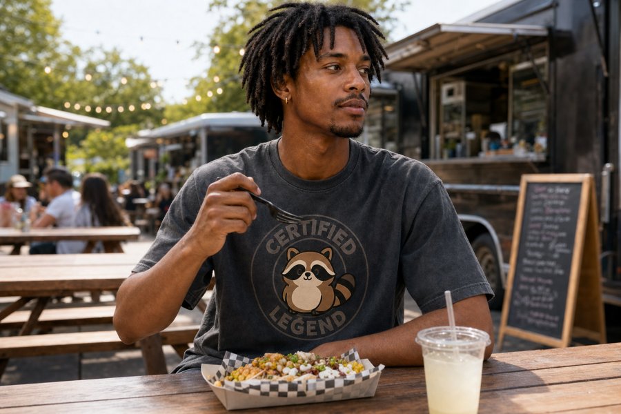 Eating lunch in my Jimothy Certified Legend tee feels right today