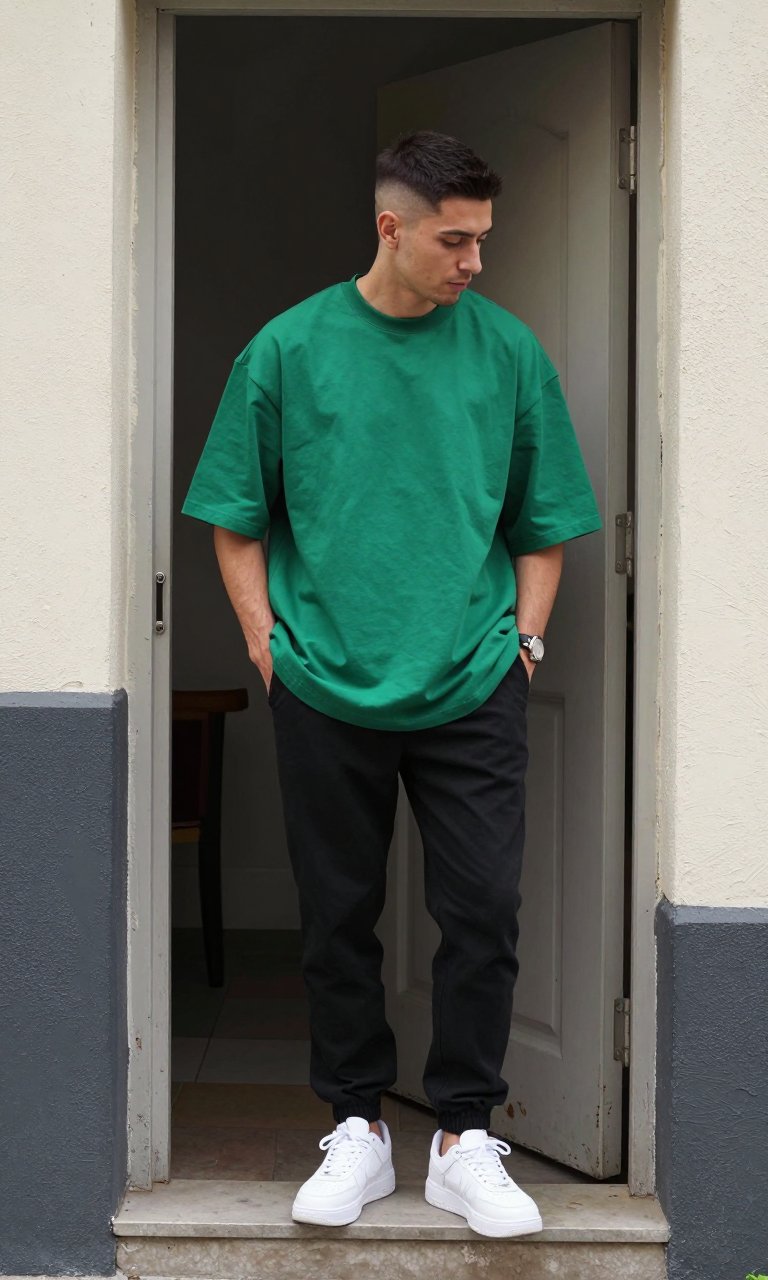 green tee hits different on an oversized fit, truthfully
