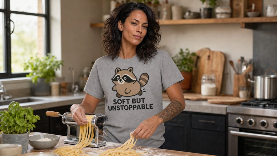 wearing my soft but unstoppable Jimothy tee to the farmers market