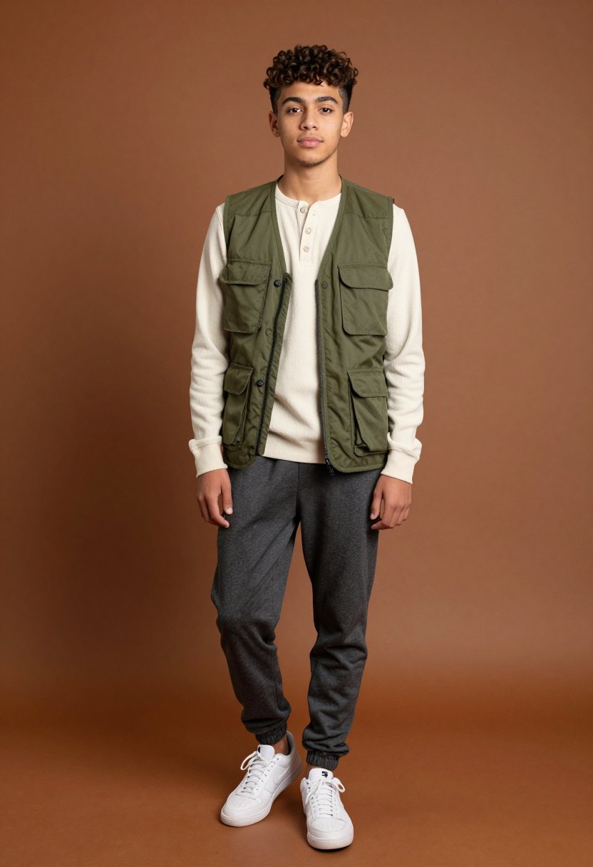 Olive utility vest brings the structure