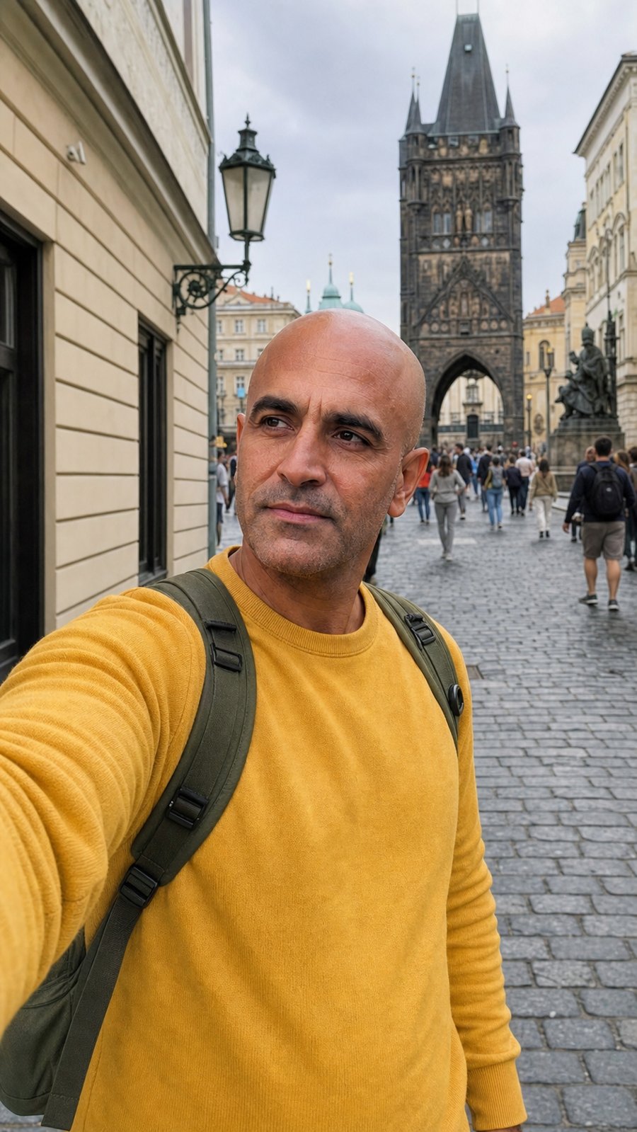 That mustard knit is doing a lot of heavy lifting for this trip.