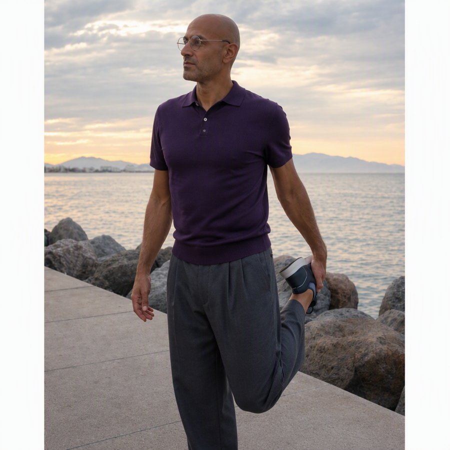 purple knit is carrying the whole look