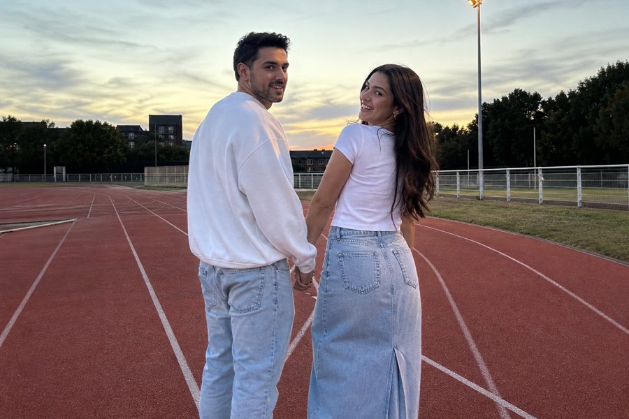 watching the sun go down in matching whites