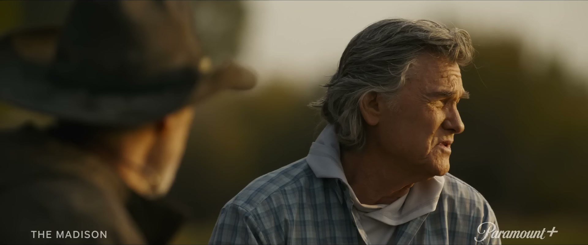 Kurt Russell in The Madison on Paramount+ — plaid over white tee is such an easy win