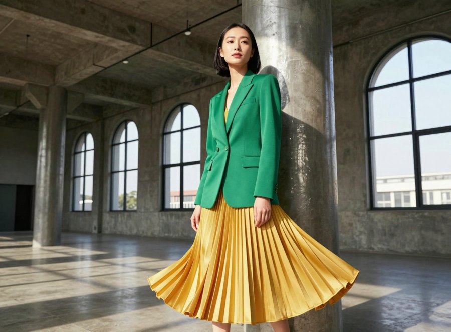 green blazer and yellow skirt? yes please