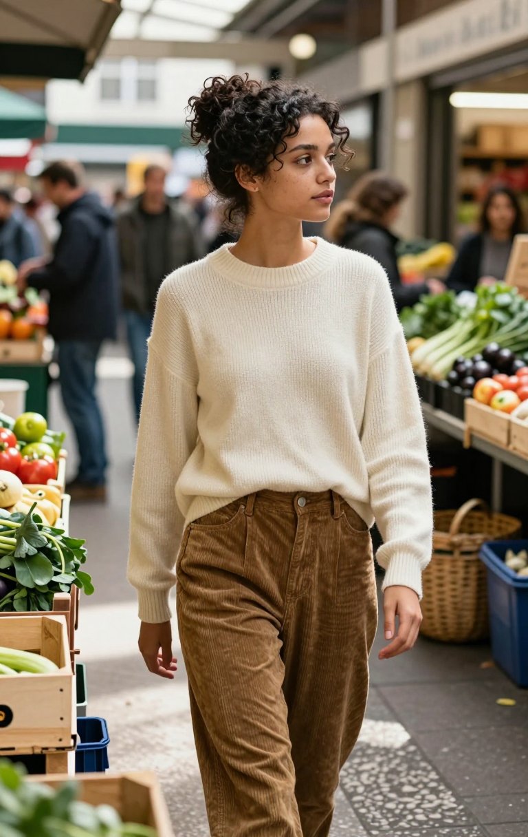 cream sweater and corduroy is such a vibe