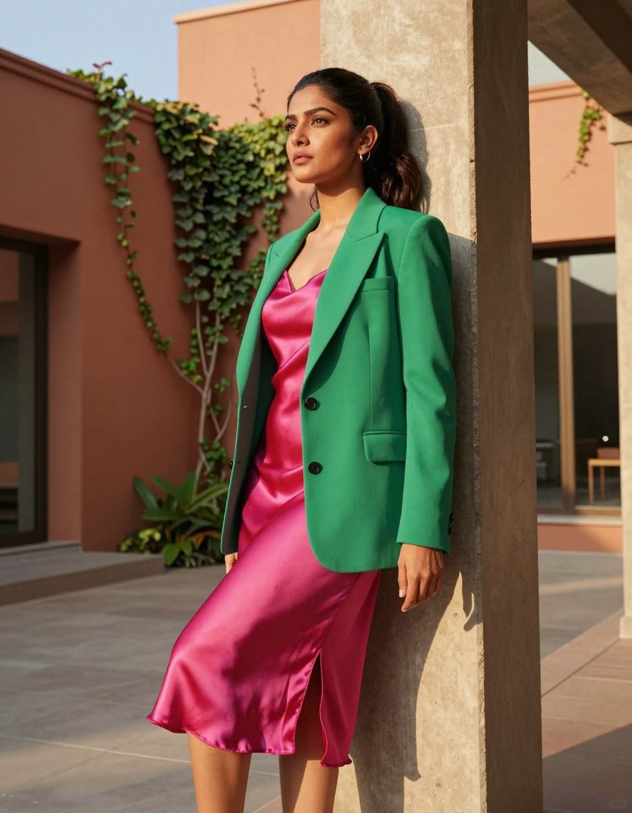 green blazer is literally carrying the whole fit