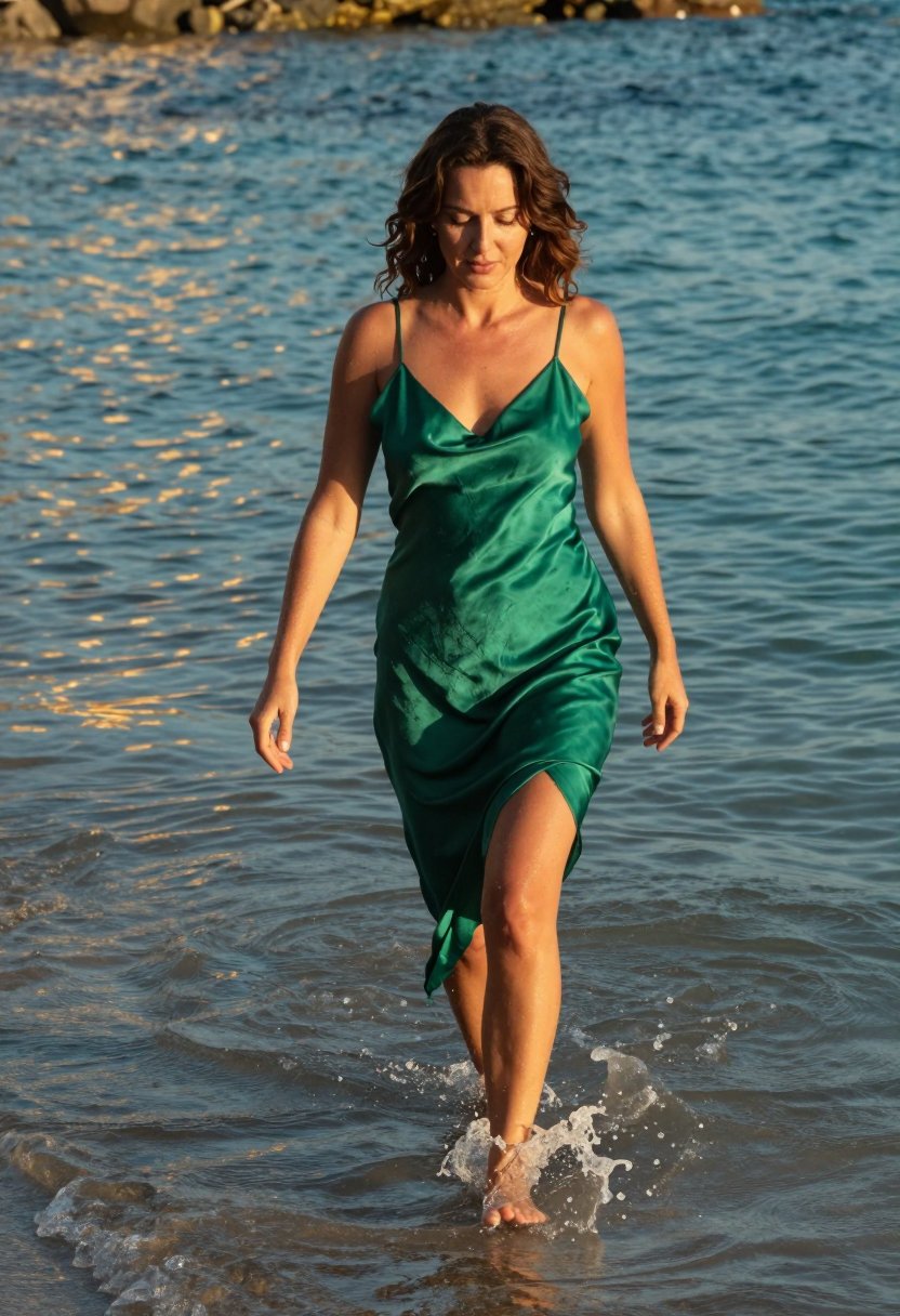 this emerald slip wins because the wet fabric clings exactly right