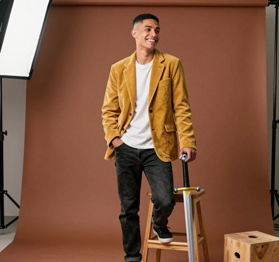 Halloween costume with my cozy mustard corduroy blazer