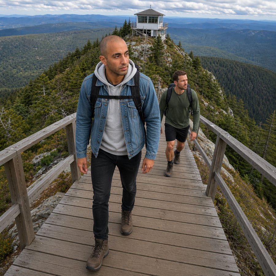 denim jacket and hoodie for a clear-out-the-head hike