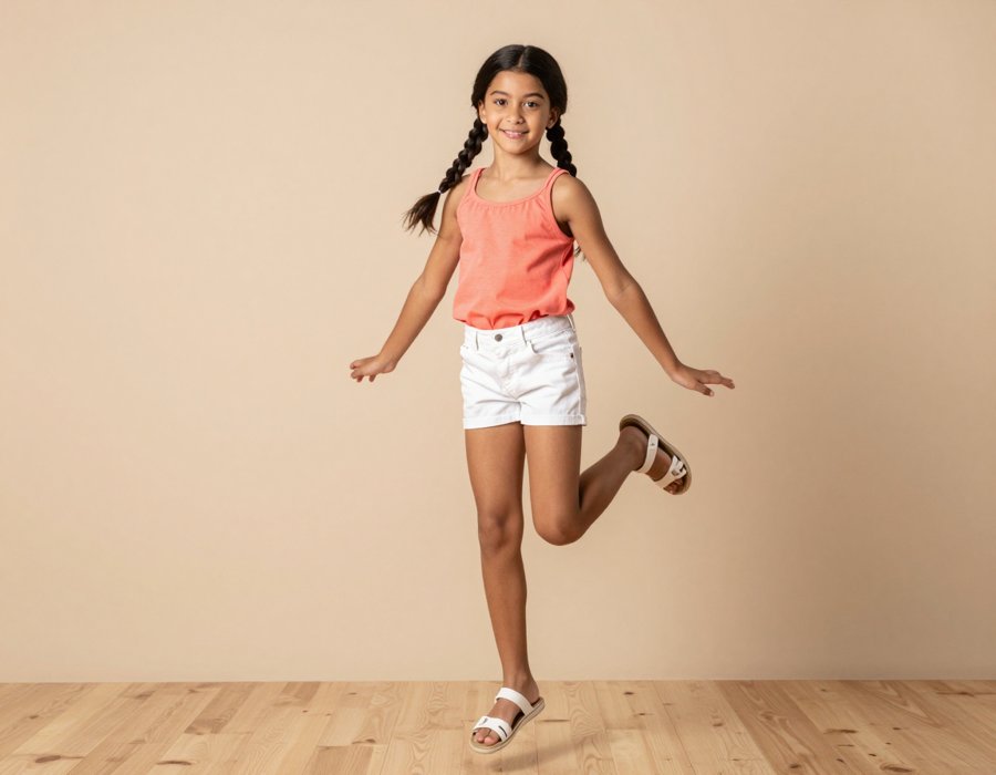 Summer Jump! Coral Top & White Shorts