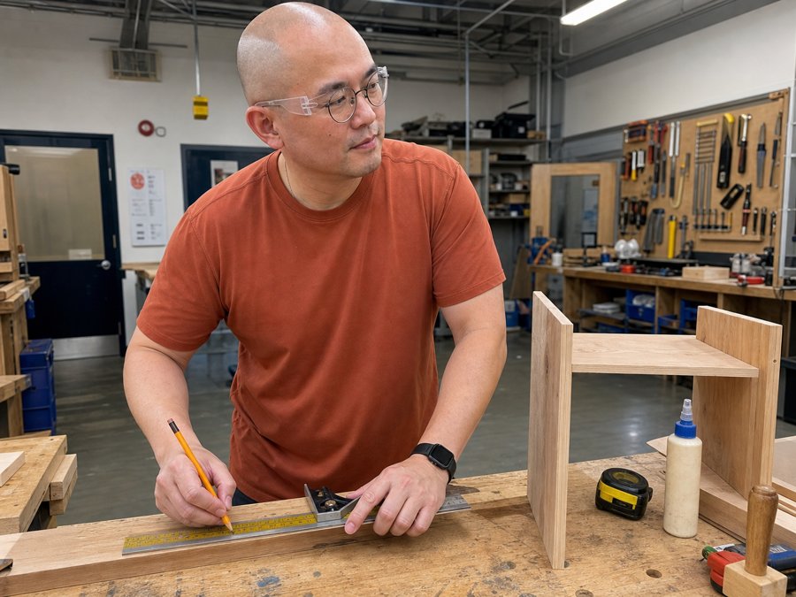 Measuring the cut on the workbench