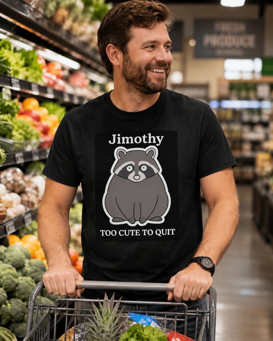 Just Jimothy wearing "TOO CUTE TO QUIT" feels so 90s.