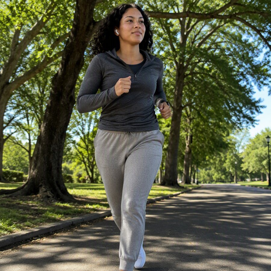 dark top meets light pants for easy run vibes