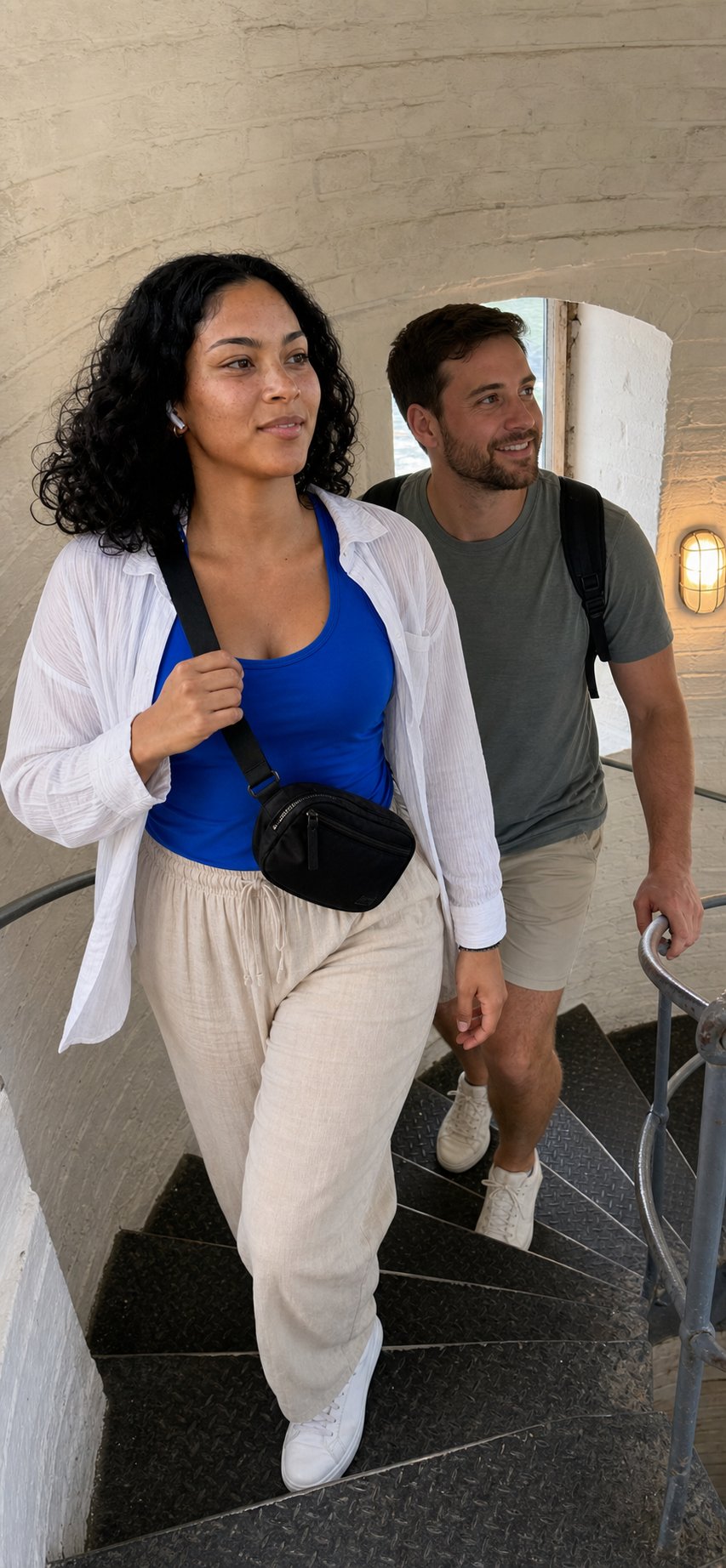 blue tank is basically carrying the whole outfit