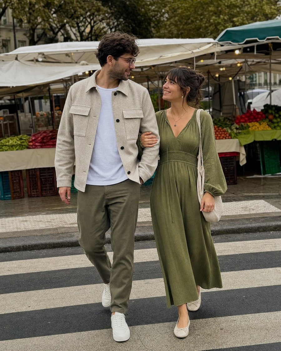 olive tones matching perfectly for a sunday date