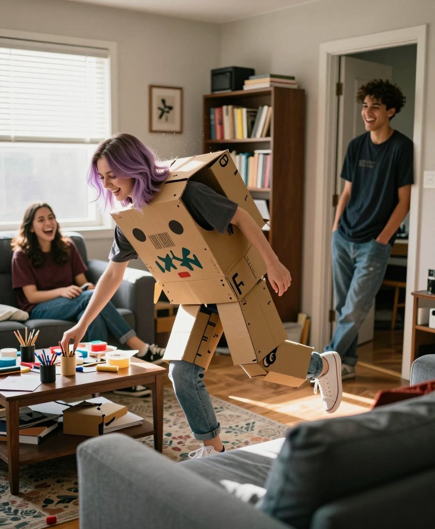 this cardboard bot fit is hilarious