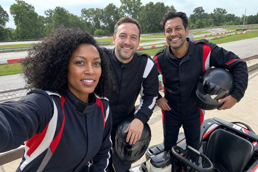 Those red stripes on the black suit are a total mood