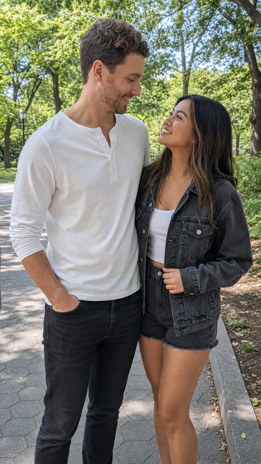 tonal dark denim pairing, subtle enough