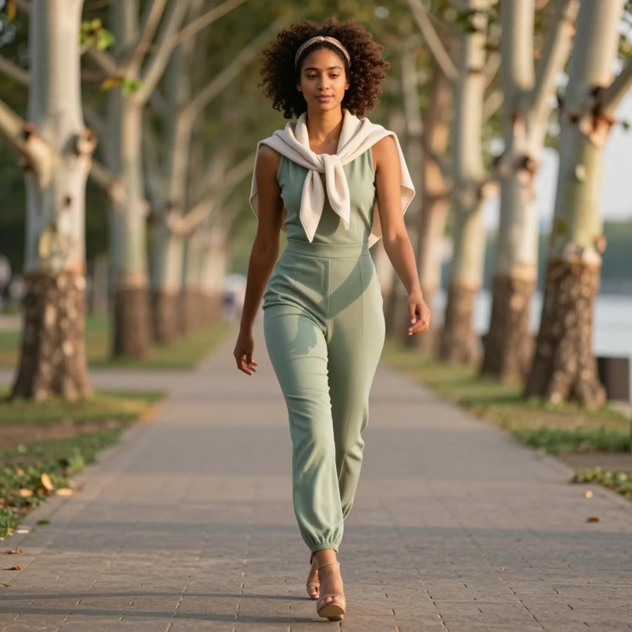 Sage Green Jumpsuit + Sweater Drape = Perfect Fall Fit