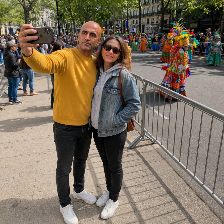 solid yellow against the parade chaos