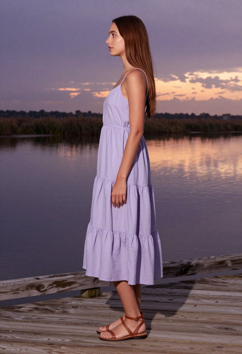 This lavender tiered dress is the perfect summer evening fit