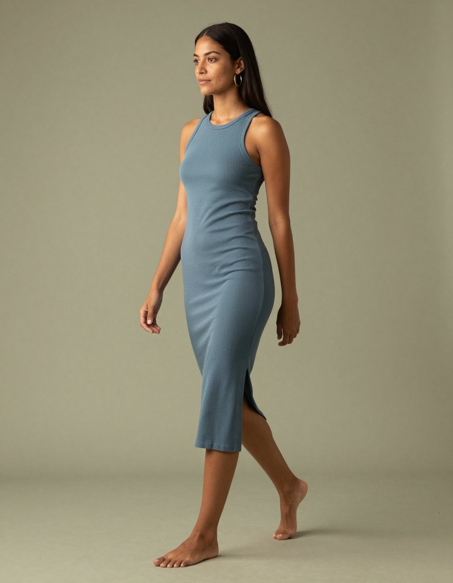okay this ribbed blue dress is doing everything