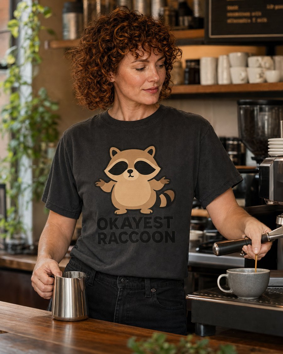 Jimothy looks adorable but the OKAYEST RACCOON caption is the real truth