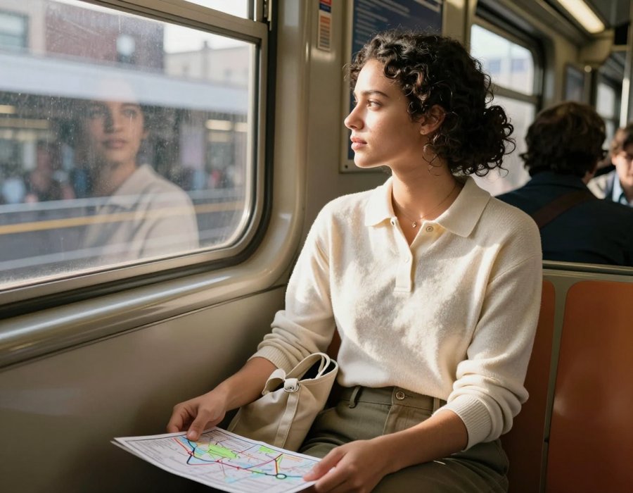Effortless Commute: The Cream Knit Polo Look